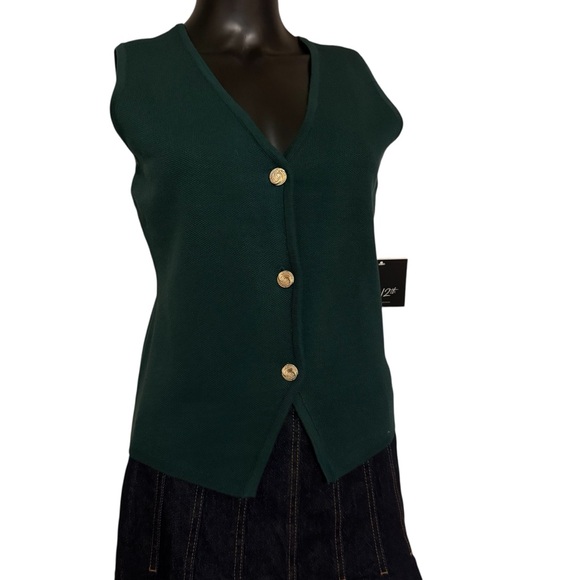 Elegant Green Sleeveless Cardigan - Picture 3 of 6